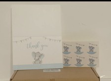 Elephant Thank You Cards  Stickers Baby Shower Birth Gift Set of 40