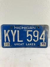 MICHIGAN 1996 BLUE LICENSE PLATE #KYL 594 - GREAT LAKES - HI QUALITY - RARE