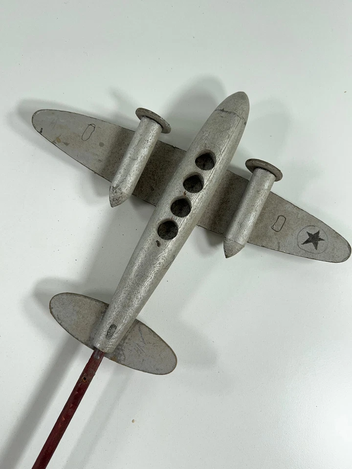 vtg WW2 Folk Art Wooden Bomber Plane toy airplane - Image 2 of 4