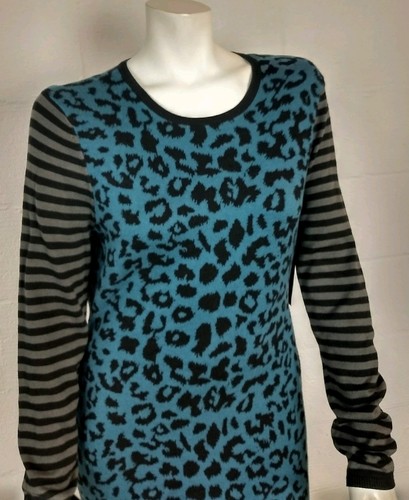 NWT Ladies I Love Ronson Teal Cheetah Print Sweater Dress Size L - Picture 2 of 4