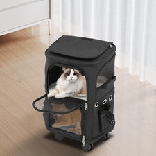 Double-Compartment Pet Rolling Carrier Pet Carrier with Wheels Pet Trolley Bag