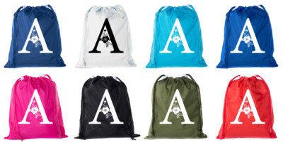 Custom Monogram Cinch Sacks, Bulk Drawstring Bags, Personalized Pull String Bags