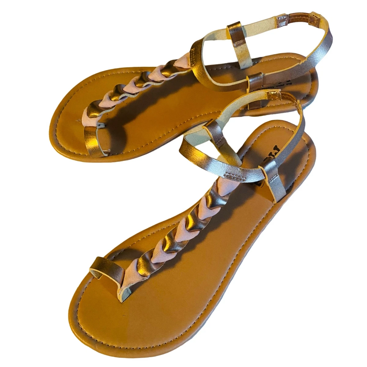 Mudd toe loop sandal size L 9 10 gold and pink eBay