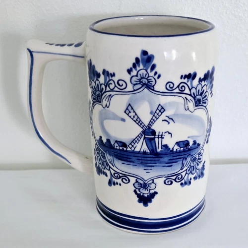 Vintage Delft Blue  Made In Holland Windmill Country Scene Stein Mug  5"