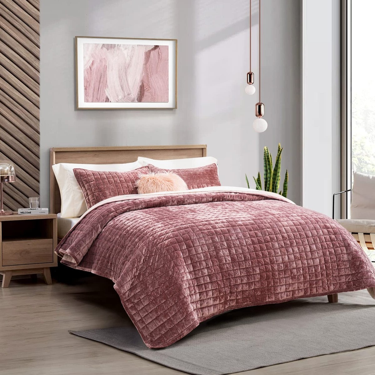 RECYCO Luxury Velvet Quilt Set King Size, Lightweight Velvet