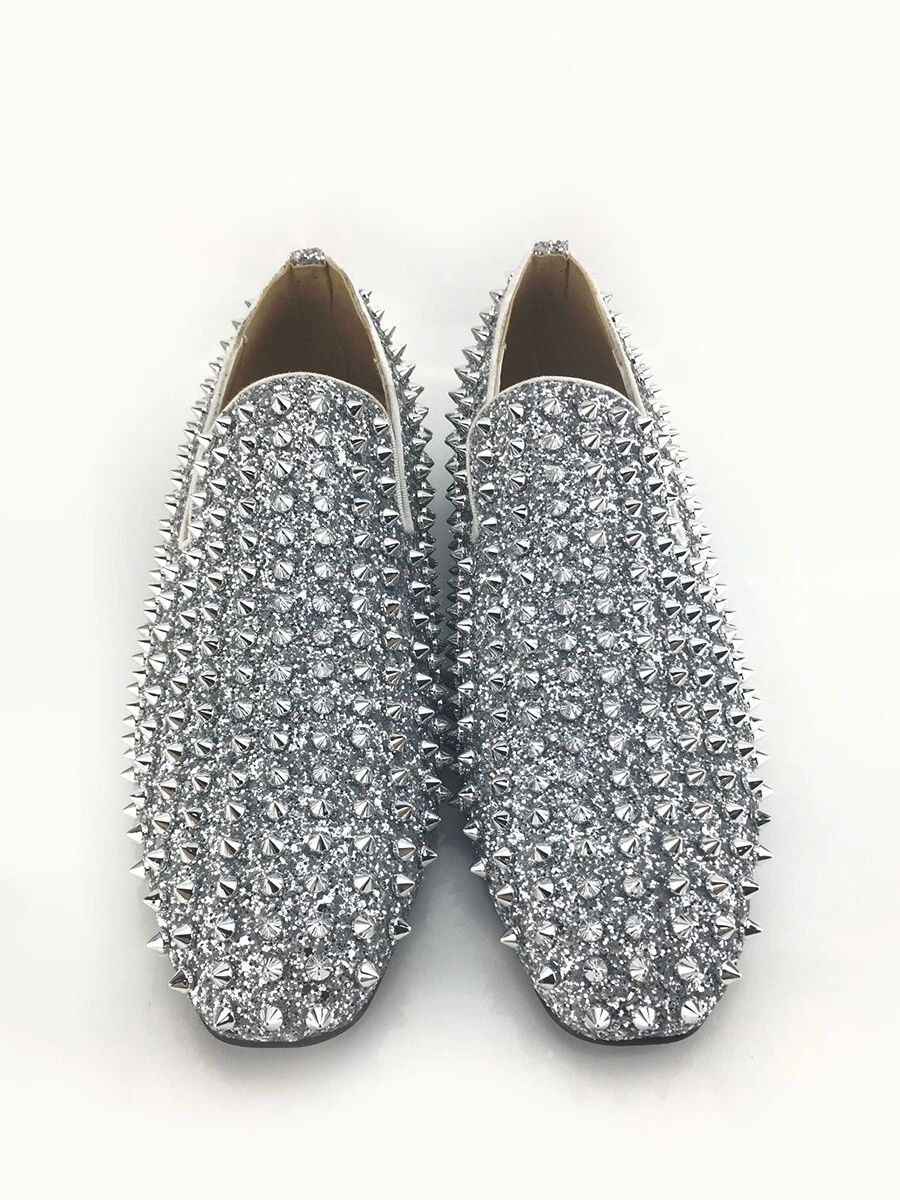 Silver loafers with spikes clearance