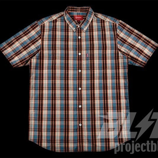 SS08 SUPREME BOX PLAID S/S CHEMISE ORANGE TAILLE L LARGE 2008 VINTAGE
