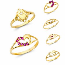 14K Solid Yellow Gold Cubic Zirconia Babies Ring for baby girls