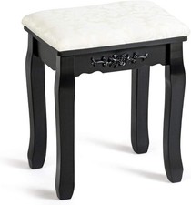 Hysache Makeup Bench Large Vanity Stool W/ Soft Piano Seat Solid Wood Legs