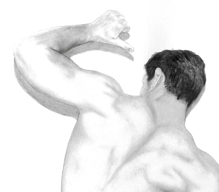 MALE NUDE WITH SHADOW Original Graphite NAKED REAR VIEW DRAWING GAY INTEREST - Image 3 of 4