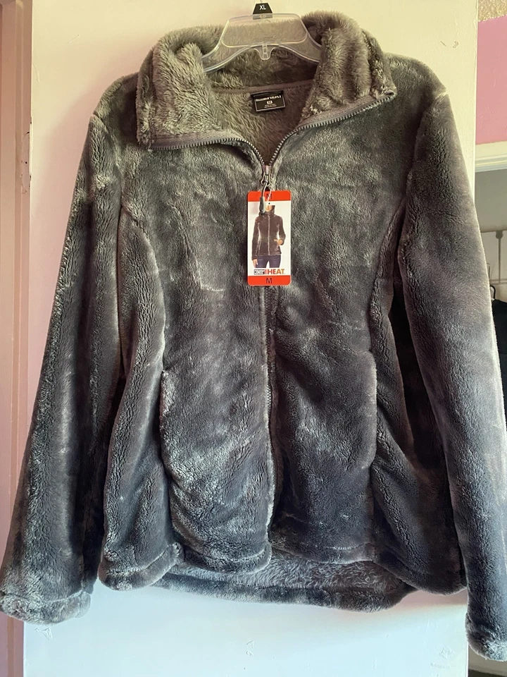 NUEVA 32 Degrees Heat Mujer Suave Felpa Imitación Piel Chaqueta de Peluche Gris Talla M $80 