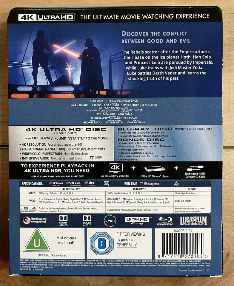 Star Wars V: The Empire Strikes Back Zavvi Steelbook (4K Ultra HD, Import, 1980) - Image 2 of 4