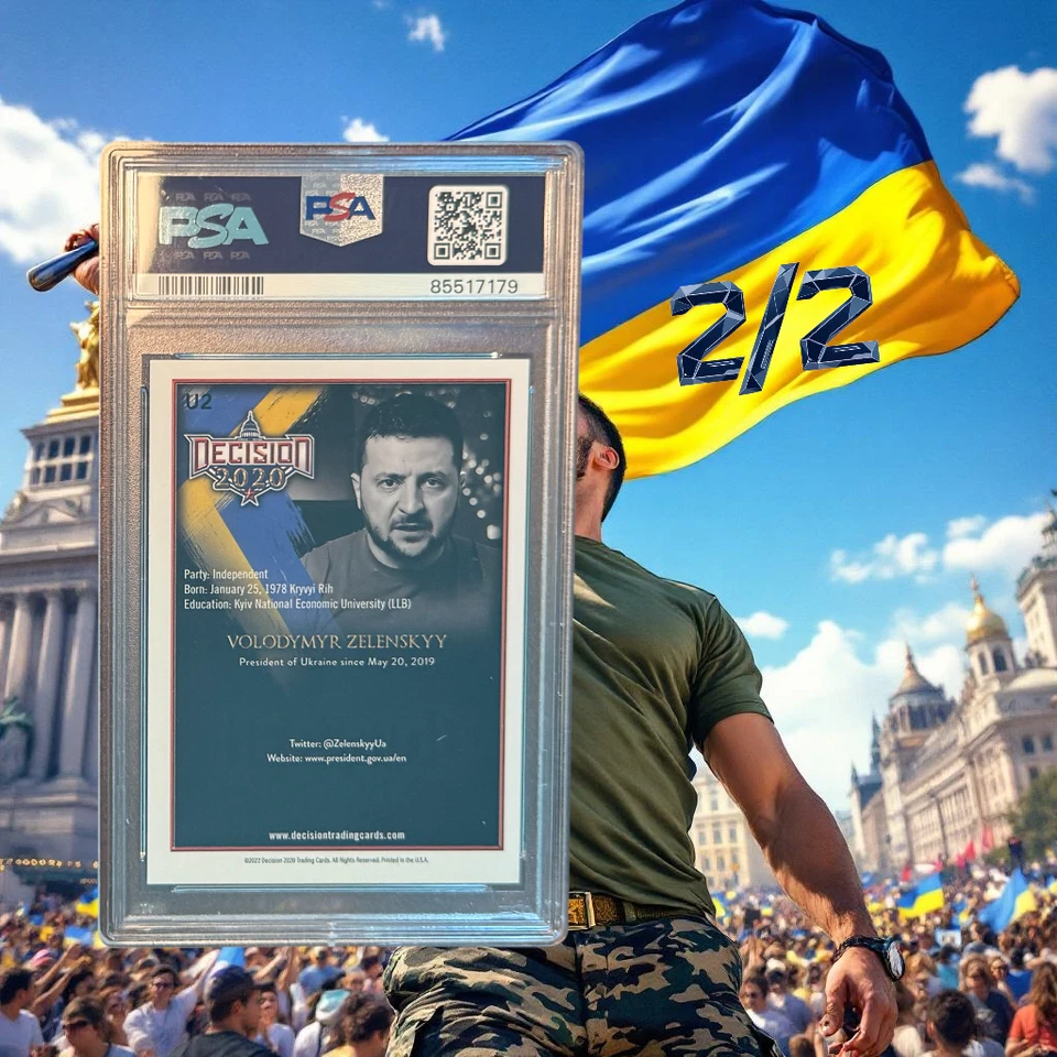 DECISIÓN 2022 VOLODYMYR ZELENSKYY UCRANIA LÁMINA AZUL 2/2 ULTRA RARO PSA 8 ¡CASI NUEVO-COMO NUEVO! Foto 2 de 3