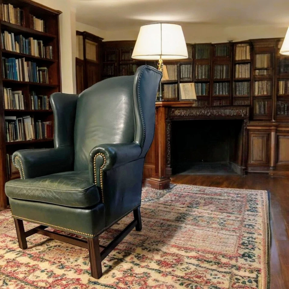 A Pair Of Green Leather Wingback Chairs By Hancock And Moore - Image 4 of 4