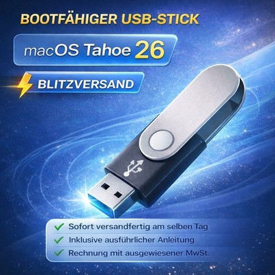 macOS 26 Tahoe Mac OS 32GB USB USB-C Boot Stick! Blitzversand am selben Tag!