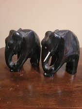 Paire D'éléphants En Bois D'ébène Scuplté.poids 4,8kg