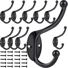 Wall Mounted Coat Hooks 10 Pack Black Double Robe Hooks for Towel Coat Hat Bag