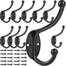 Wall Mounted Coat Hooks 10 Pack Black Double Robe Hooks for Towel Coat Hat Bag