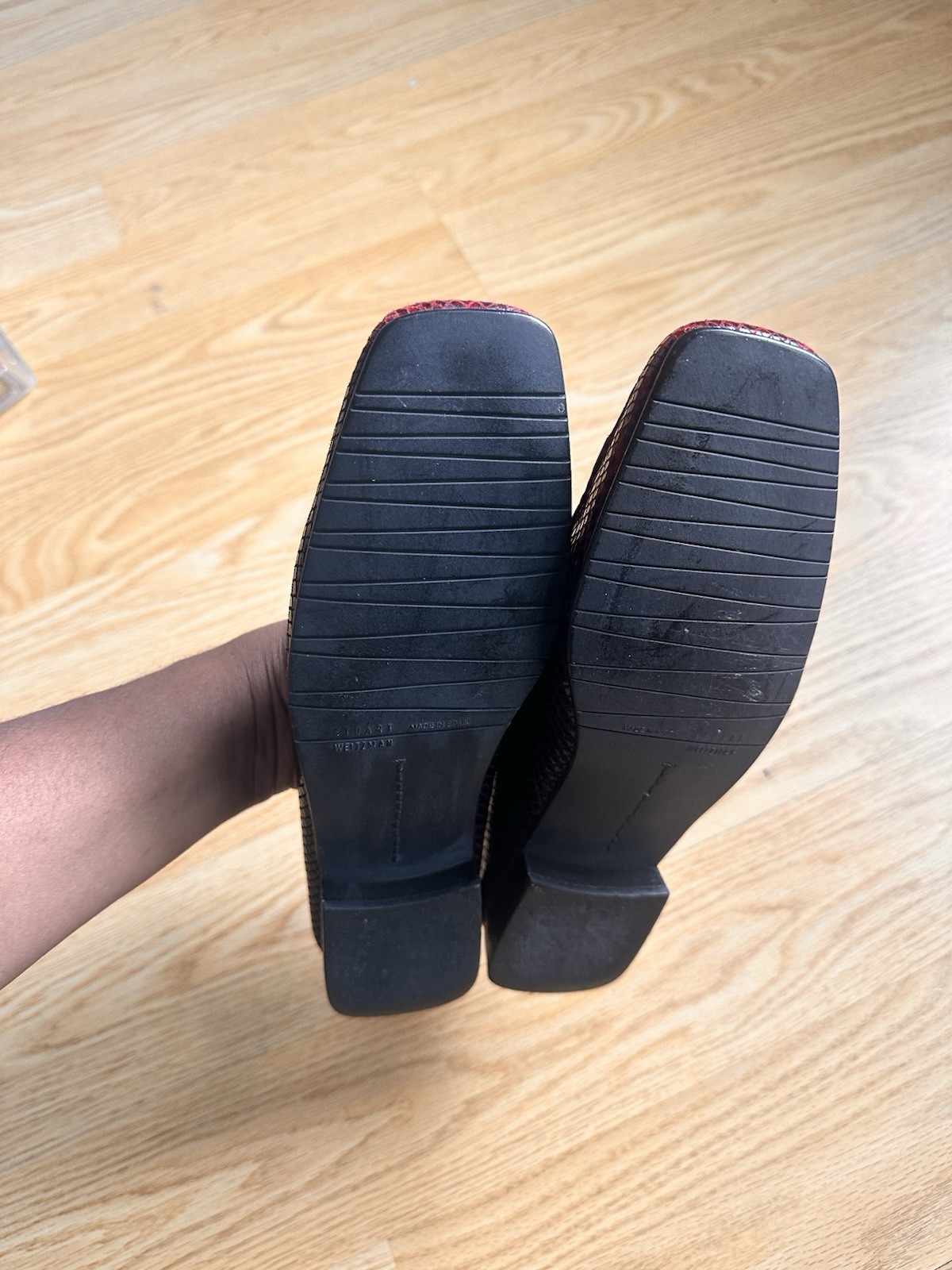 Stuart Weitzman Red Python-Embossed Leather Loafe… - image 6