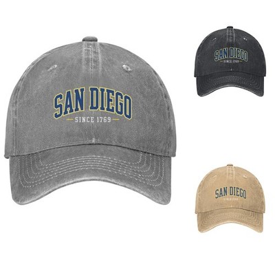 San Diego Since 1769 Arched Varsity Retro Collegiate Text Cotton Baseball Cap