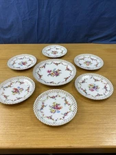 7 Schumann Bavaria Reticulated (1) 10 1/8” & (6) 7 1/2” Dresden Floral Plates