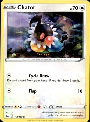 Chatot 112/159 Common - Pokemon SWSH: Crown Zenith