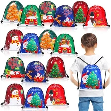 24 Pcs Christmas Drawstring Gift Bags Bulk Xmas Kid Snowman Goodies Snack Tre...