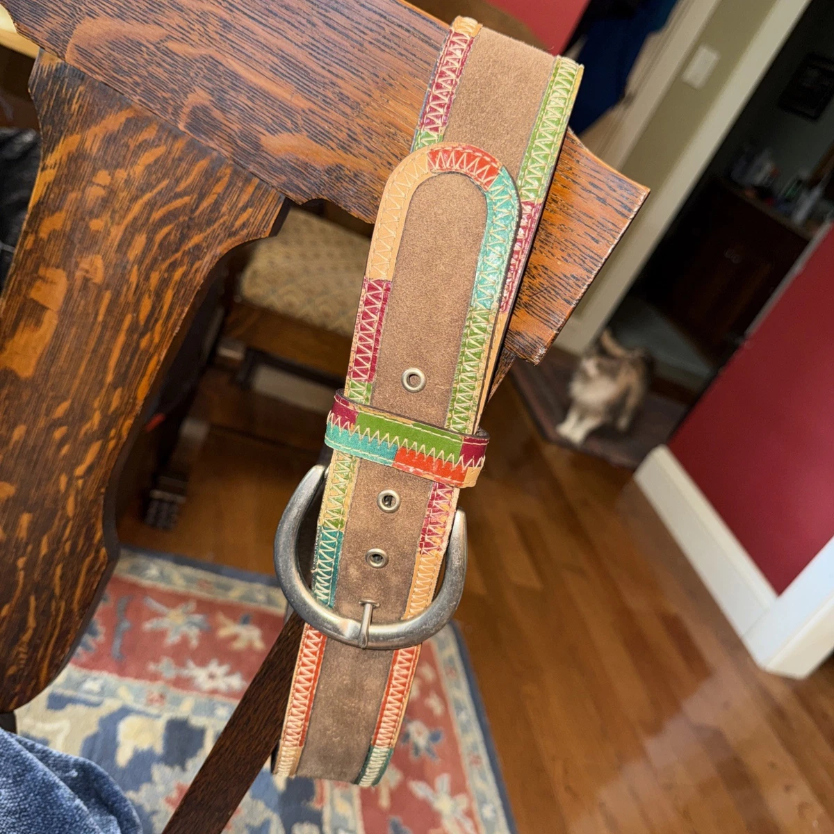 Vintage Fossil Patchwork Leather Belt Women\'s L Multicolor Boho Y2K Brass Buckle Fossil Women main image 4