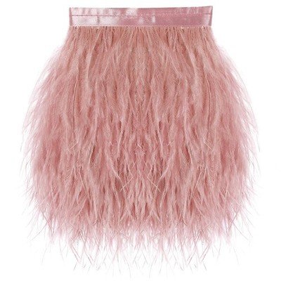 Pink Ostrich Feather Trim - 1.5Ply 2Yards 4-5Inch Feathers Fringe Ribbons Tri...