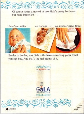 Gala Paper Towels Pretty Decorated Borders Baby Soft Bacon Vintage Print Ad 1966