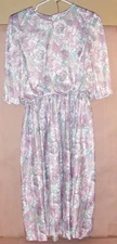 Vintage MCS ltd. New York/ 14P Beautiful Pink & Lavender ROSES dress 3/4 sleeves