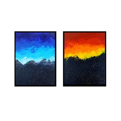 Original abstract canvas painting  set Acrylic 9x12 inch Fire and Ice