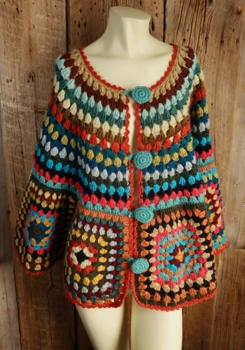 Vintage Granny Squares Knit Poncho Sweater One Size