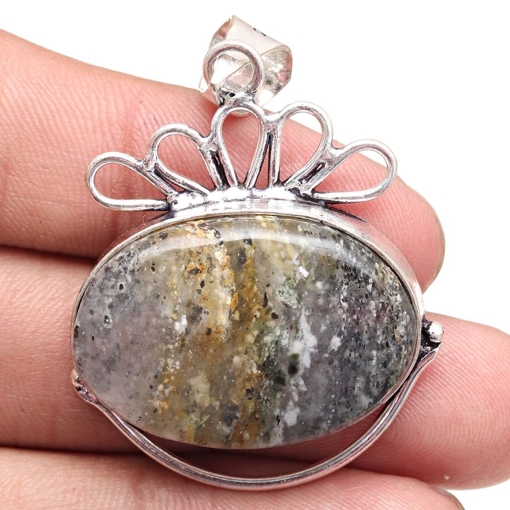 Black Rutile Gemstone Pendant Silver Jewelry for Mother's Day 1.75 Inch