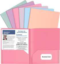 6 Pack Colored File Folders with Pockets and Business Card Holder, Pastel Decora