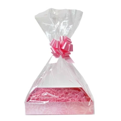 JAFFA IMPORTS Make Your Own Gift Basket Hamper DIY Kit - 20cm Pink Tray, Shred, Bag, Bow, Tag