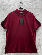 True Religion Men's TR Logo Trim Relaxed Polo Shirt Dark Burgundy Size M