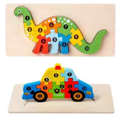 2pc Wooden Toddler Puzzles, Toys For Toddlers, 3D Puzzle Educational Dinosaur