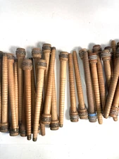 Wood Bobbins Spools Industrial Style, 8.75" and 8" Quills with STAPLES, Lot-30