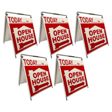 Real Estate Open House Sign Metal A-Frame  5 Pack  Today  House  Red