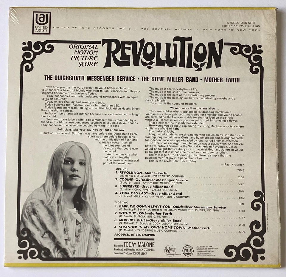 REVOLUTION~Steve Miller/Quicksilver *SEALED* Orig '68 Soundtrack HIPPIE PSYCH LP - Image 2 of 4