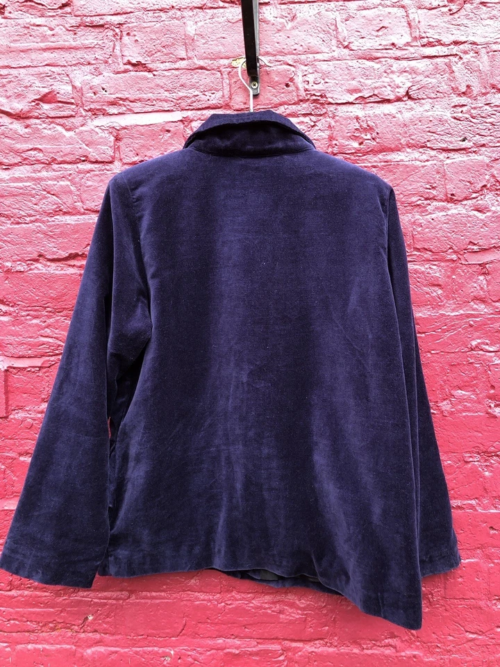 Quacker Factory Navy Heart Star Embroidered Party Velour Jacket Blazer Sz M 14-1 - Image 2 of 4