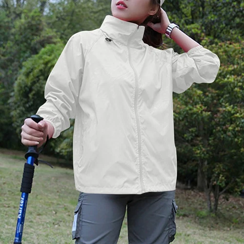 Chaqueta de lluvia ligera impermeable para mujer Abrigo de lluvia Cremallera completa Con capucha Cortavientos - Imagen 10 de 54
