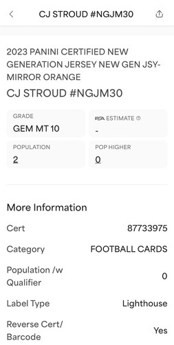 /249 PSA 10 RC CJ Stroud 2023 Certified Rookie Patch Orange Mirror Holo POP 2 - Picture 3 of 3