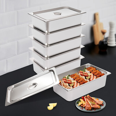 6 Pack Deep Stainless Hotel Steel Steam Table Pans Hotel Food Prep Pan Full-size