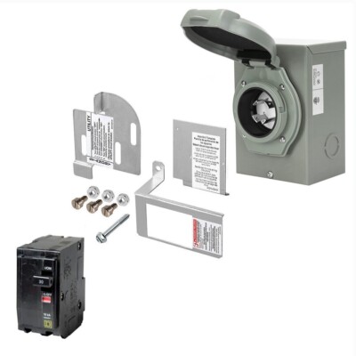 4000-8500 Watt Generator Interlock Kit w/ 30A Inlet Box for Square D QO Panel
