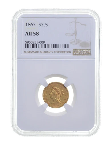 1862 AU58 $2.50 Liberty Head Gold Quarter Eagle - Graded NGC *3668