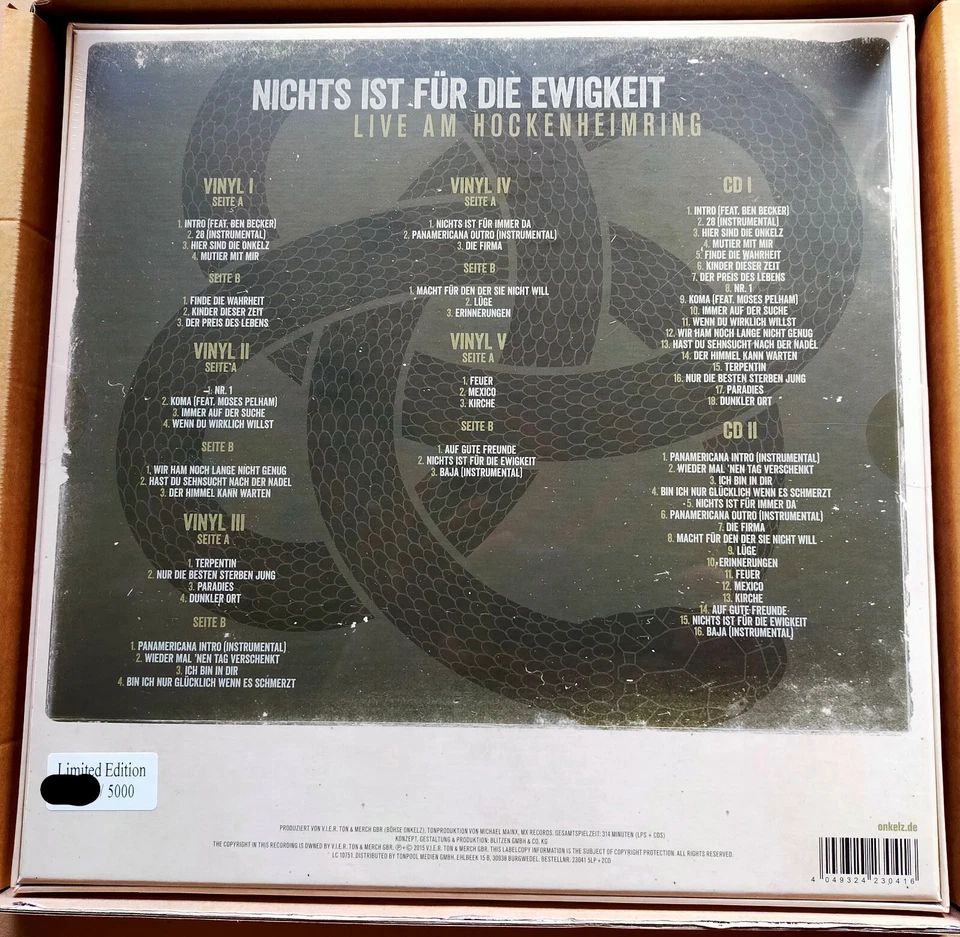 BÖHSE ONKELZ "Nichts Ist Für Die Ewigkeit - Live Am Hockenheimring" 5LP Box ss - Bild 2 von 2