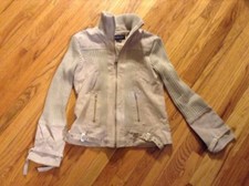 Oscar Piel Suede Leather Front Zip Sweater Knit Jacket Beige Sz 2 Xl Nwot