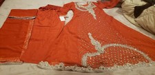 Pakistani / Indian Women's Orange Chiffon 3 Piece Suit with Stones Eid / Bridal